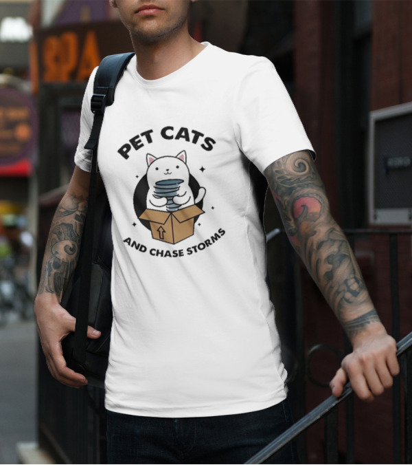 Helicity Pet Cats And Chase Storms Black Cat In Box Holding Tornado T-Shirt