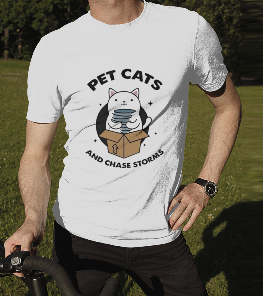 Helicity Pet Cats And Chase Storms Black Cat In Box Holding Tornado T-Shirt