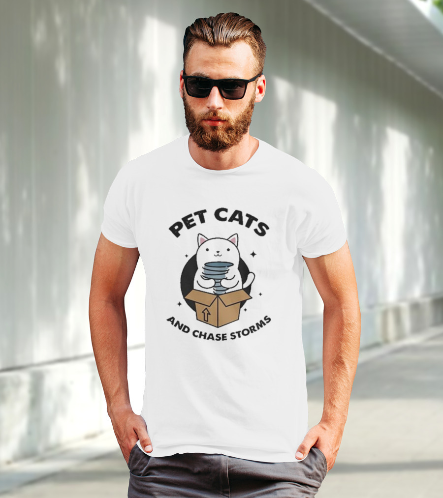 Helicity Pet Cats And Chase Storms Black Cat In Box Holding Tornado T-Shirt