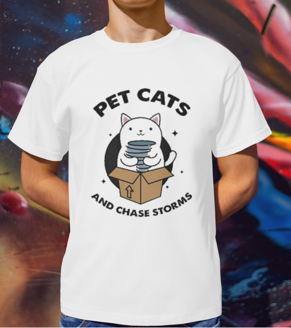 Helicity Pet Cats And Chase Storms Black Cat In Box Holding Tornado T-Shirt