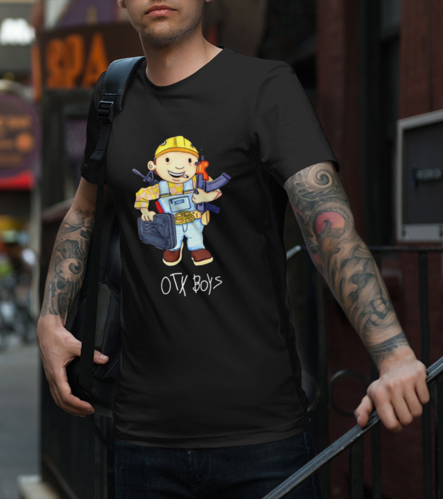 Geezyworld Bob The Driller OTX Boys Cartoon Character Holding Tools T-Shirt