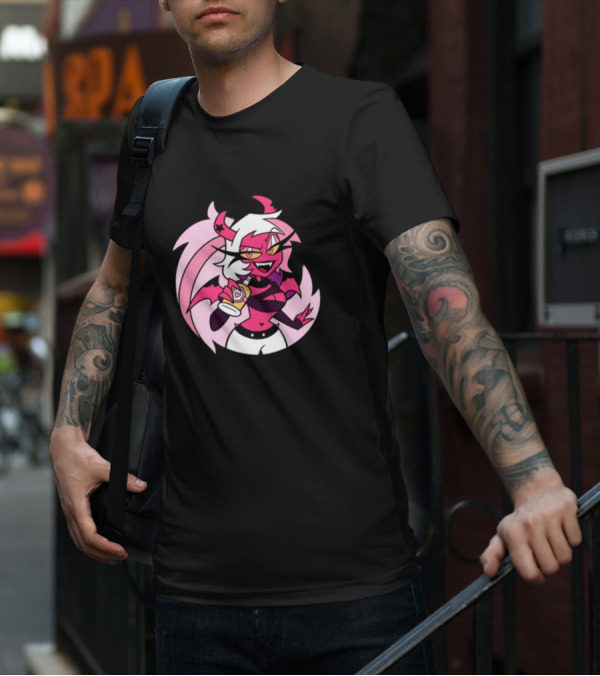 Party Verosika Enamel Pin Cartoon Demon Character With Drink T-Shirt