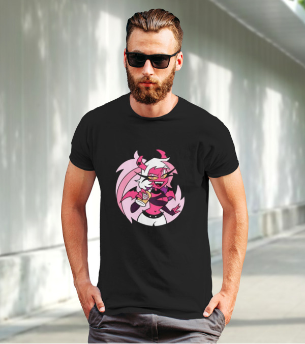 Party Verosika Enamel Pin Cartoon Demon Character With Drink T-Shirt