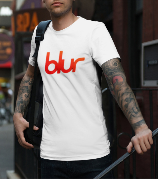 Blur Red-Orange Text Navy Blue T-Shirt