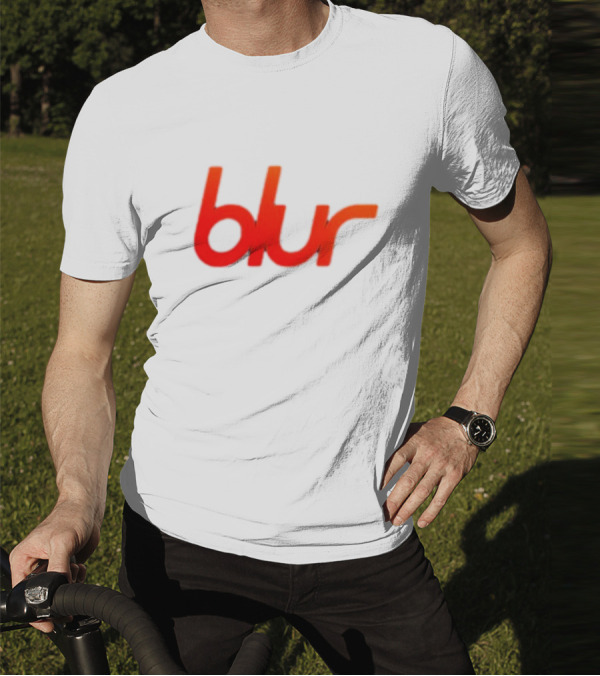 Blur Red-Orange Text Navy Blue T-Shirt