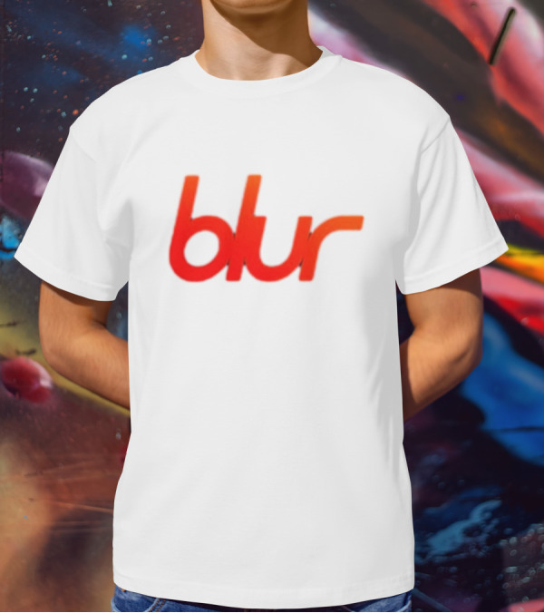 Blur Red-Orange Text Navy Blue T-Shirt