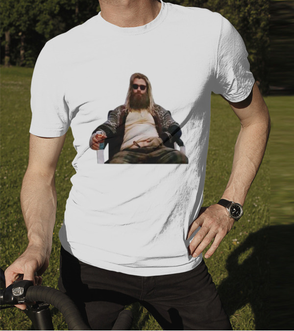 Marvel Avengers Endgame Fat Thor Sitting Relaxed With Drink T-Shirt