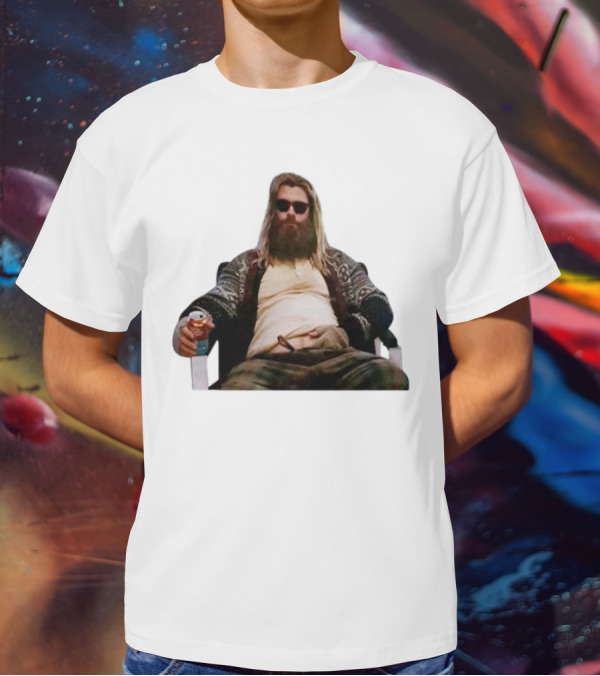 Marvel Avengers Endgame Fat Thor Sitting Relaxed With Drink T-Shirt