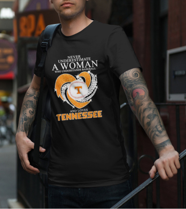 Never Underestimate A Woman Who Understands Baseball And Loves Tennessee Vols Heart Diamond T-Shirt