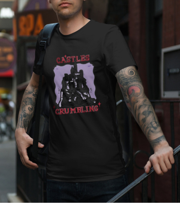 Castles Crumbling Medieval Fortress Art Purple Background T-Shirt