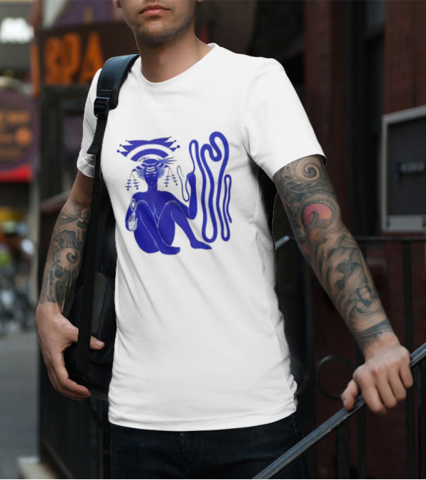 Hiatus Kaiyote Love Heart Cheat Code Abstract Blue Figure With Spiral Elements T-Shirt