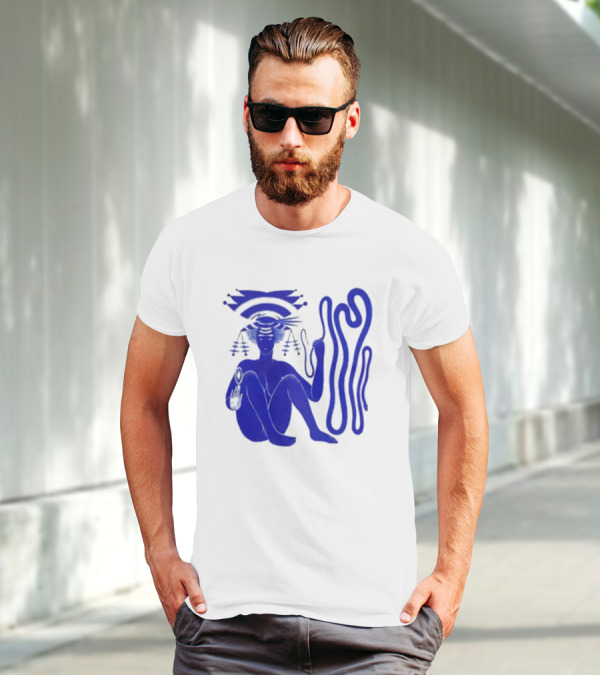 Hiatus Kaiyote Love Heart Cheat Code Abstract Blue Figure With Spiral Elements T-Shirt