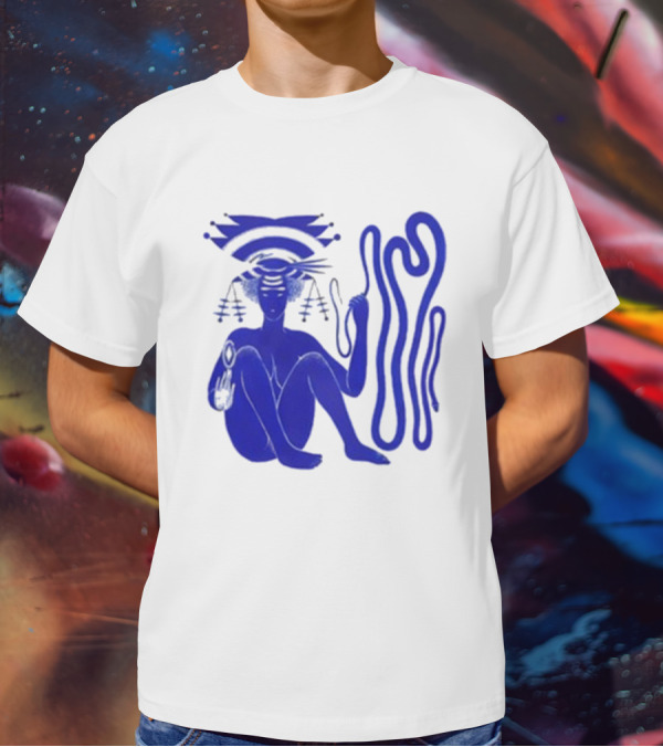 Hiatus Kaiyote Love Heart Cheat Code Abstract Blue Figure With Spiral Elements T-Shirt