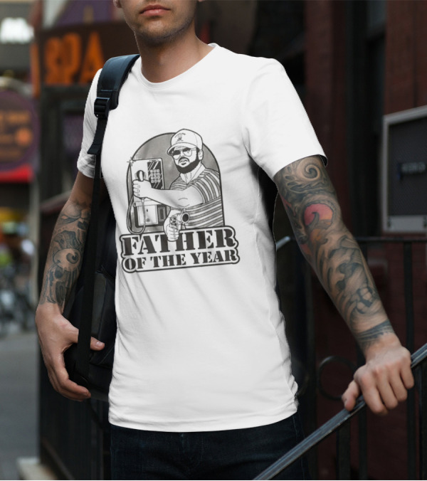 Father Of The Year Payphone Striped Shirt Beard Glasses Hat T-Shirt
