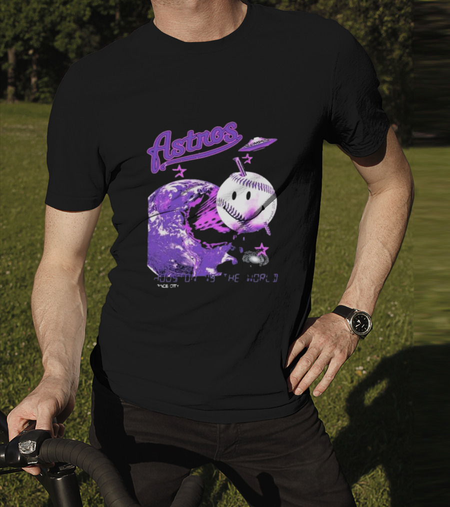 Astros Houston Cosmic Baseball World Space City Iconic Smiley Planetary Galaxy T-Shirt