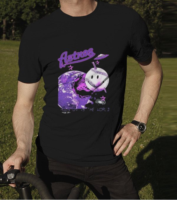 Astros Houston Cosmic Baseball World Space City Iconic Smiley Planetary Galaxy T-Shirt