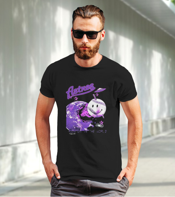 Astros Houston Cosmic Baseball World Space City Iconic Smiley Planetary Galaxy T-Shirt