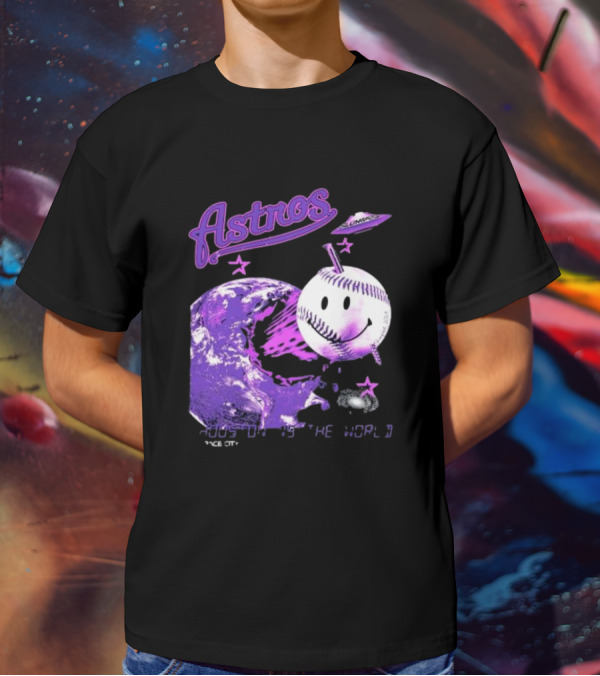Astros Houston Cosmic Baseball World Space City Iconic Smiley Planetary Galaxy T-Shirt