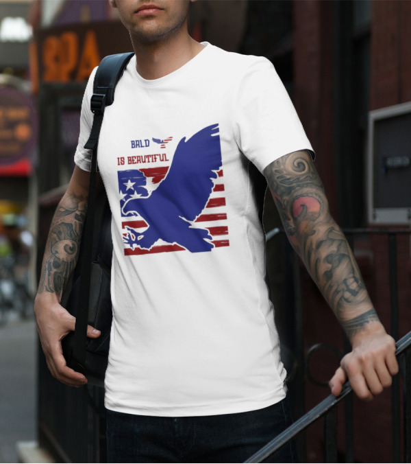Bald Is Beautiful American Flag Eagle Stars Stripes T-Shirt