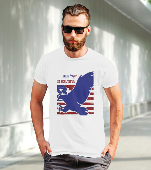 Bald Is Beautiful American Flag Eagle Stars Stripes T-Shirt