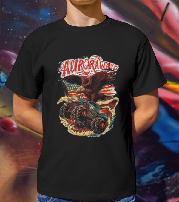 Aurorawave America F Yeah Eagle Monster Truck Vintage USA Flag T-Shirt