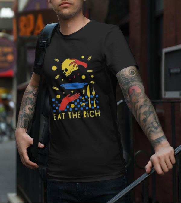 Eat The Rich Skull And Table Setting With Red Hands T-Shirt