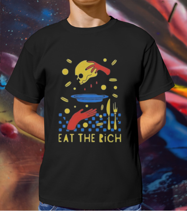 Eat The Rich Skull And Table Setting With Red Hands T-Shirt