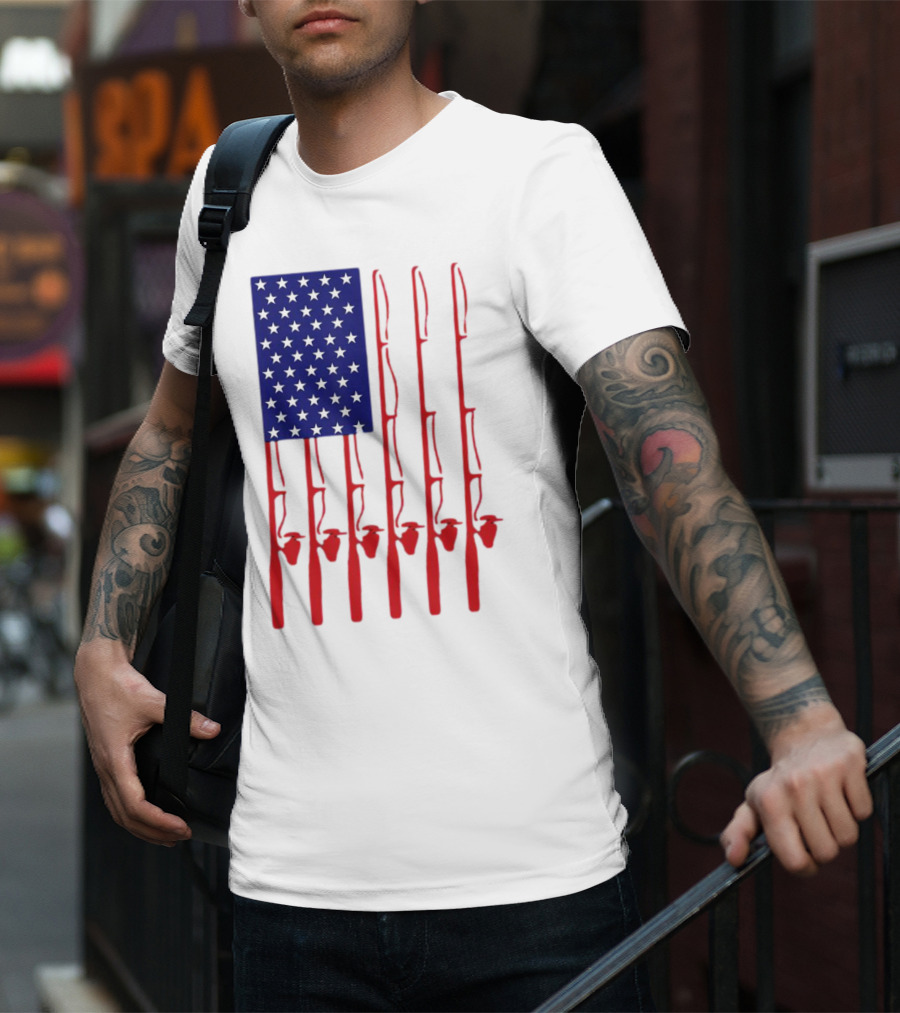 Fathers Day Fishing American Flag T-Shirt