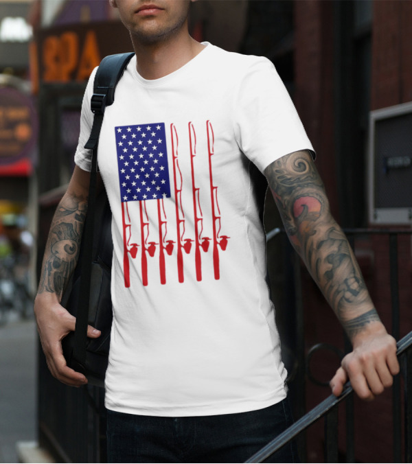 Fathers Day Fishing American Flag T-Shirt
