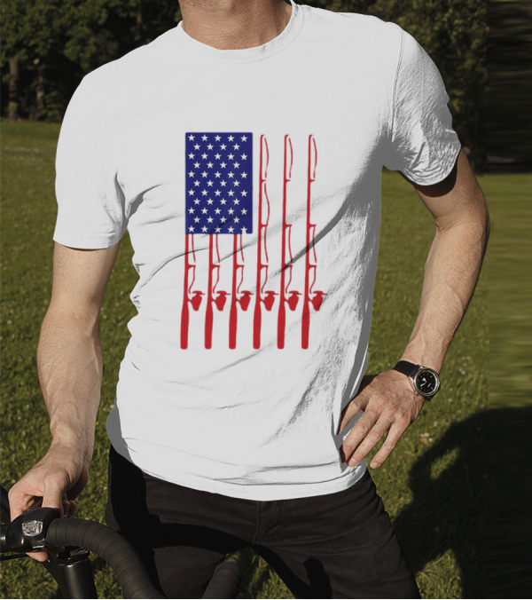 Fathers Day Fishing American Flag T-Shirt