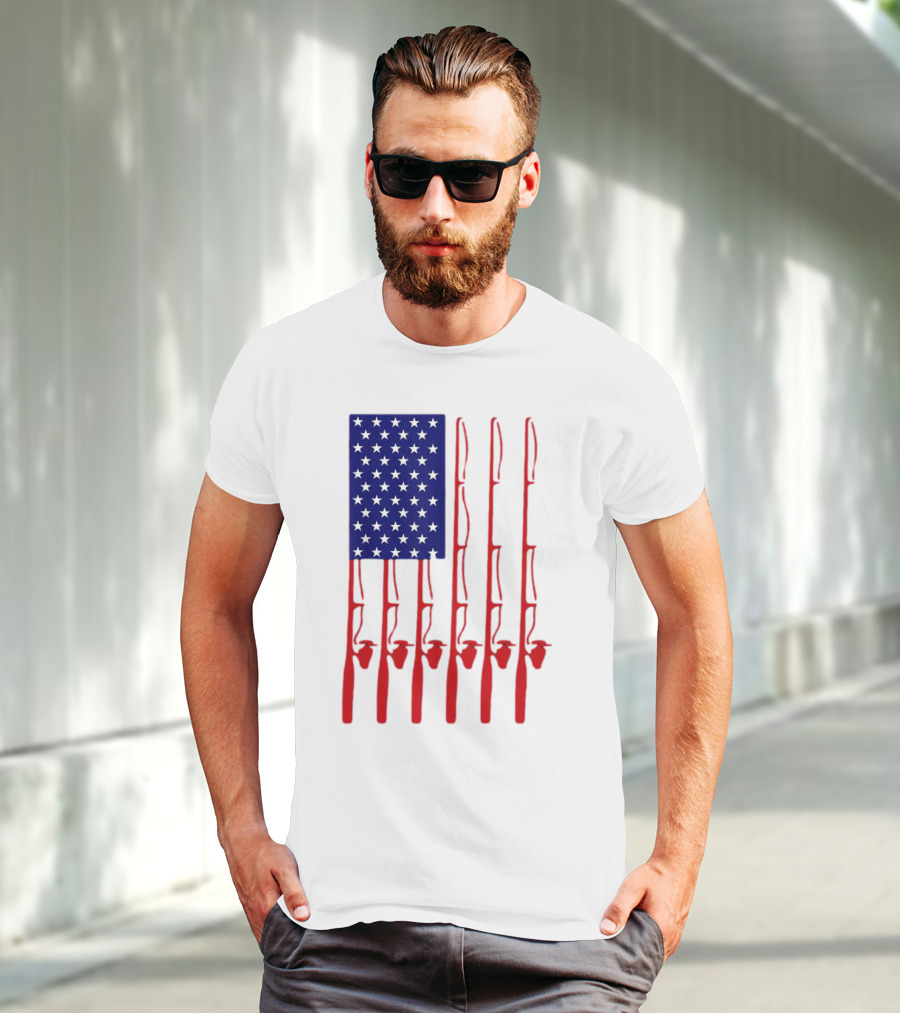 Fathers Day Fishing American Flag T-Shirt
