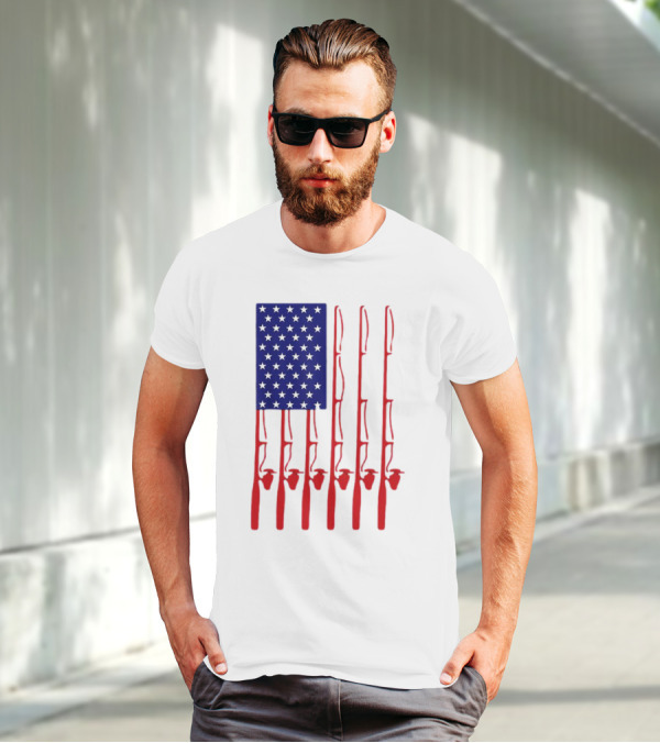 Fathers Day Fishing American Flag T-Shirt