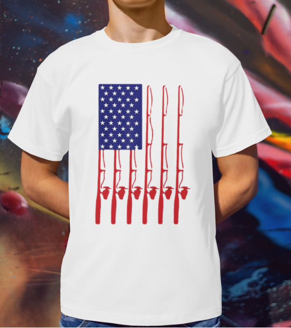 Fathers Day Fishing American Flag T-Shirt
