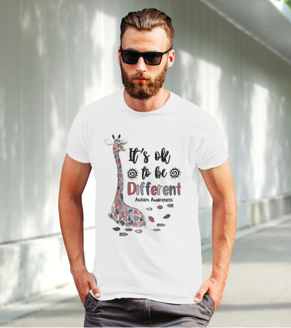 It's Ok To Be Different Giraffe Autism Awareness T-Shirt