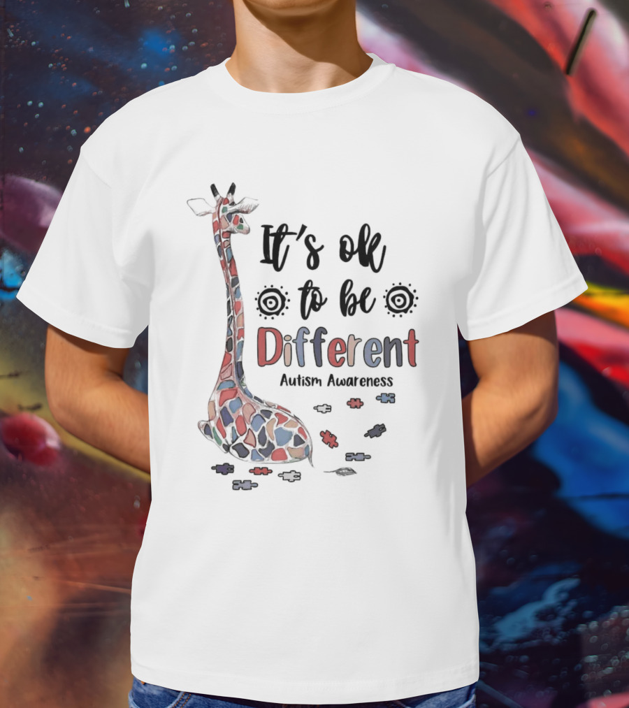 It's Ok To Be Different Giraffe Autism Awareness T-Shirt