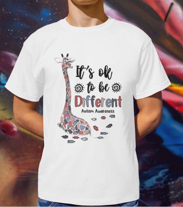 It's Ok To Be Different Giraffe Autism Awareness T-Shirt