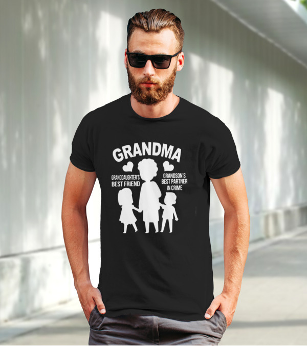 Grandma Granddaughter's Best Friend Grandson's Best Partner In Crime Hearts T-Shirt