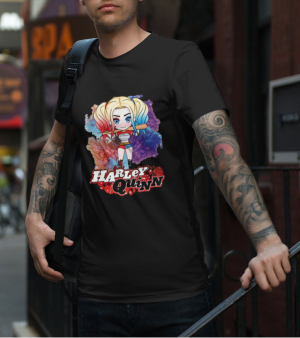 Harley Quinn Birds Of Prey Chibi Colorful Background T-Shirt