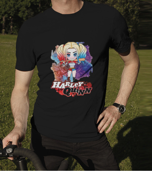 Harley Quinn Birds Of Prey Chibi Colorful Background T-Shirt