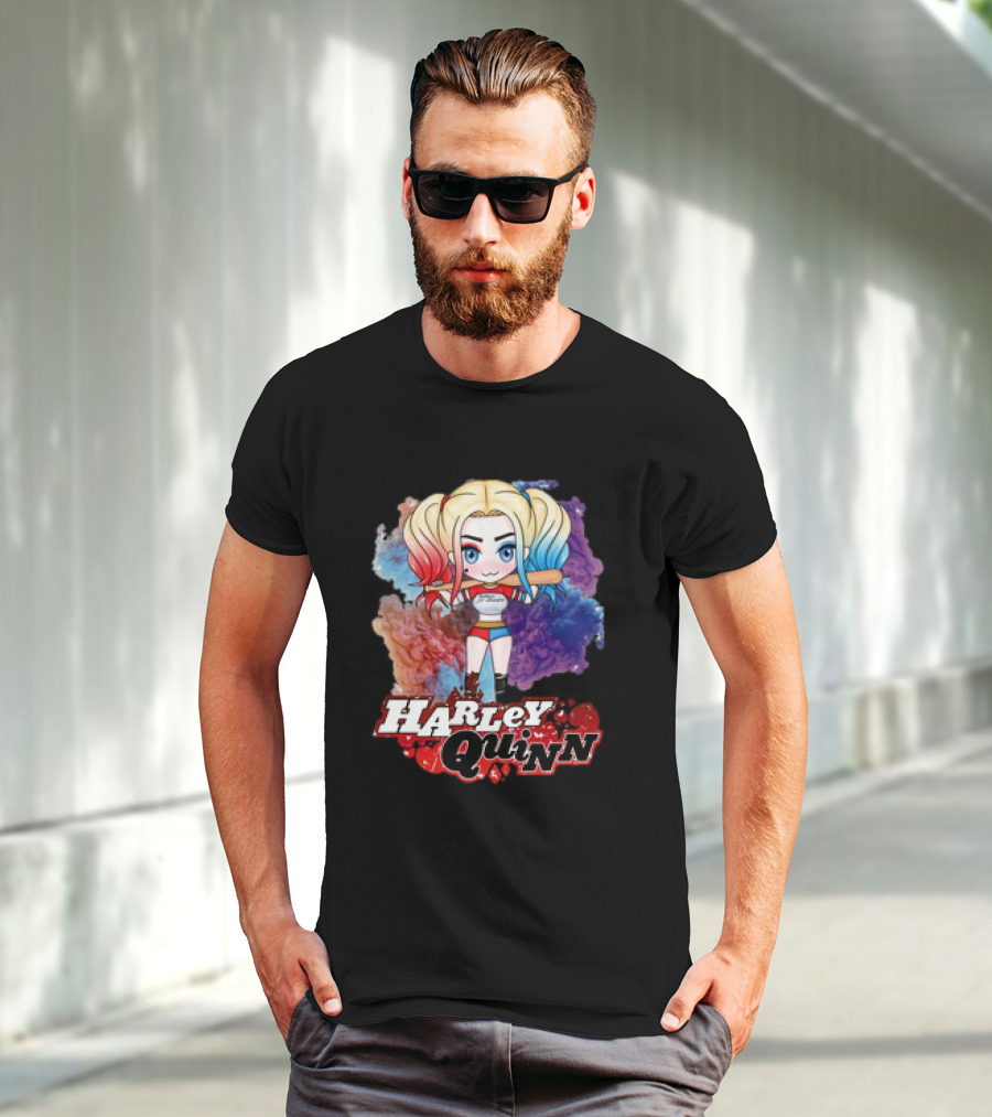 Harley Quinn Birds Of Prey Chibi Colorful Background T-Shirt