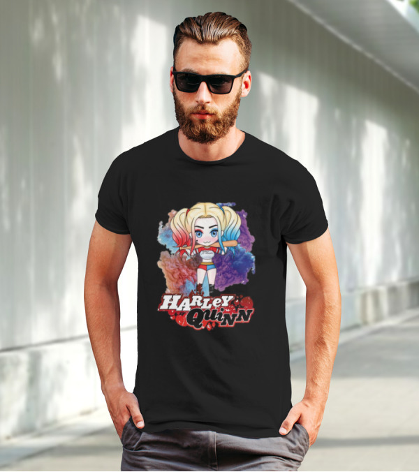 Harley Quinn Birds Of Prey Chibi Colorful Background T-Shirt
