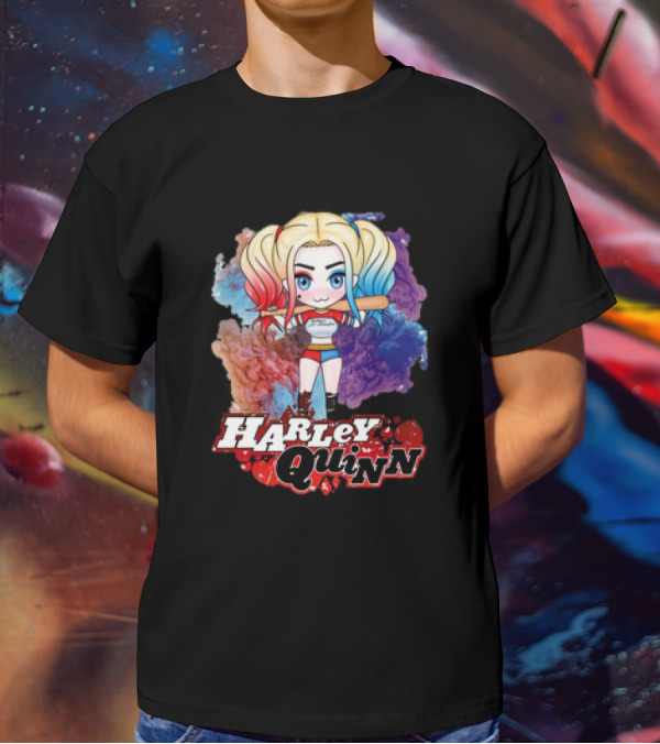 Harley Quinn Birds Of Prey Chibi Colorful Background T-Shirt