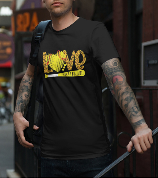 Love Leopard Softball Mom T-Shirt