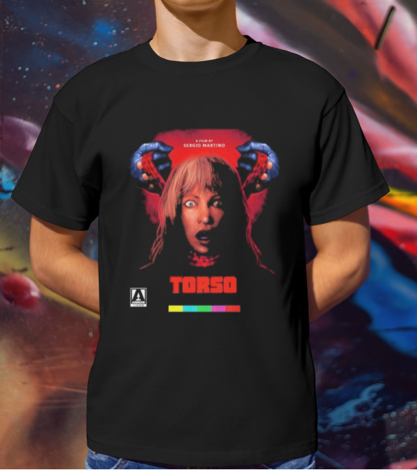 A Film By Sergio Martino Torso Horror Classic With Frightened Woman And Hands In Red And Blue T-Shirt