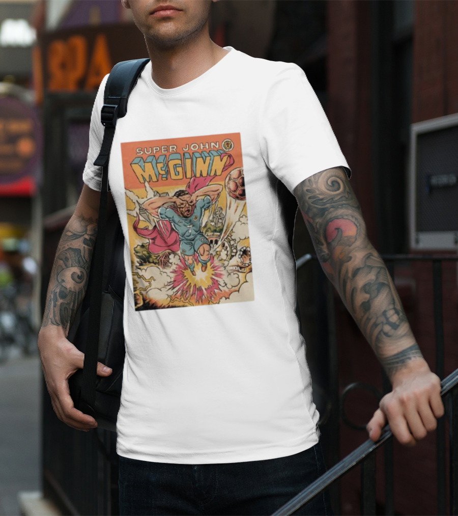 Super John McGinn Flying Hero Soccer Explosion Action Comic T-Shirt