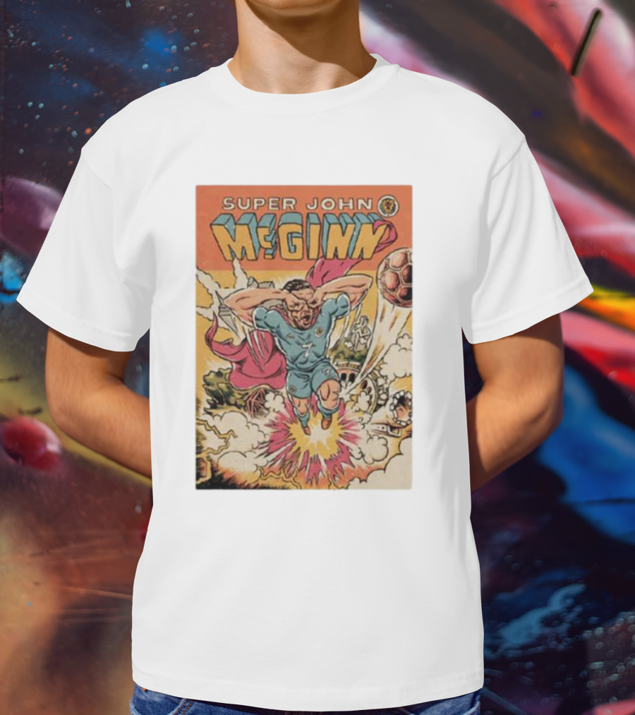 Super John McGinn Flying Hero Soccer Explosion Action Comic T-Shirt