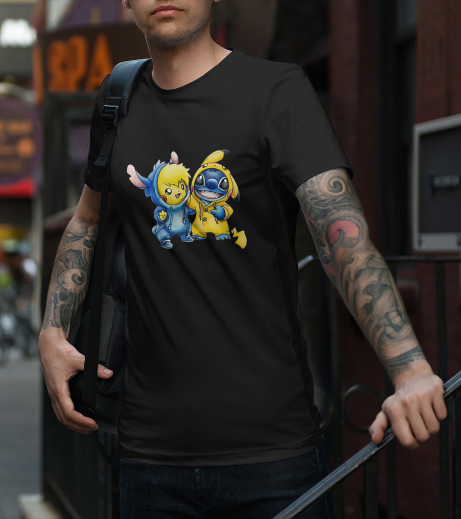 Disney Lilo Stitch Pikachu Pokemon Crossover Character T-Shirt