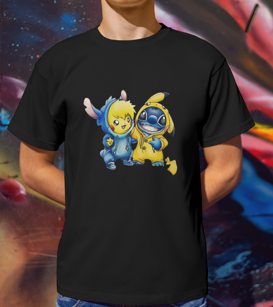 Disney Lilo Stitch Pikachu Pokemon Crossover Character T-Shirt
