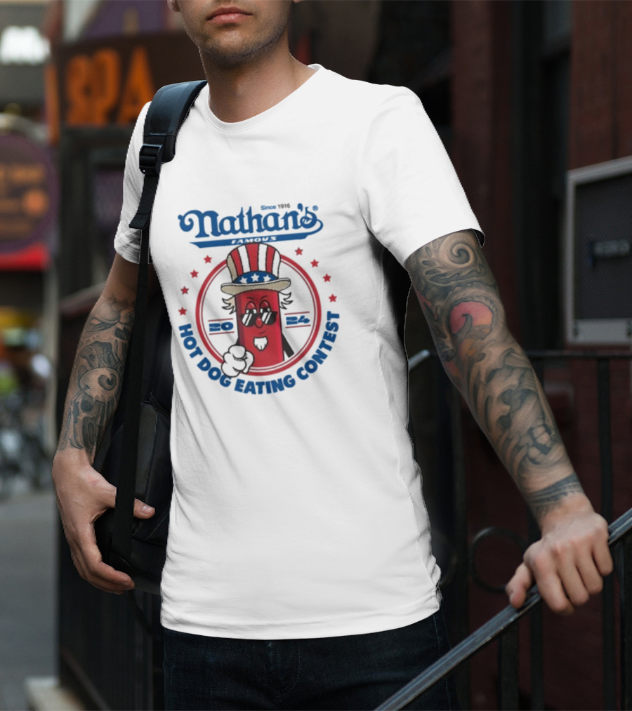Nathan's Famous Hot Dog Eating Contest Uncle Sam Red Character T-Shirt