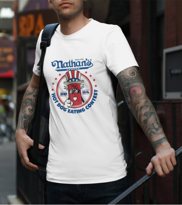 Nathan's Famous Hot Dog Eating Contest Uncle Sam Red Character T-Shirt
